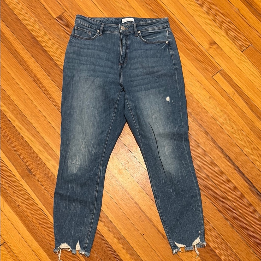 LOFT Blue Ankle Cropped Jeans with Distressed Hem